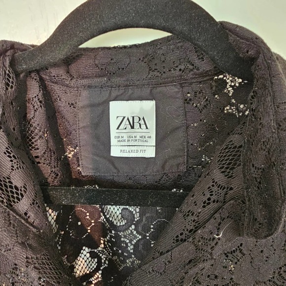 Zara lace long sleeve Floral black Button Down Sz m - Picture 5 of 5